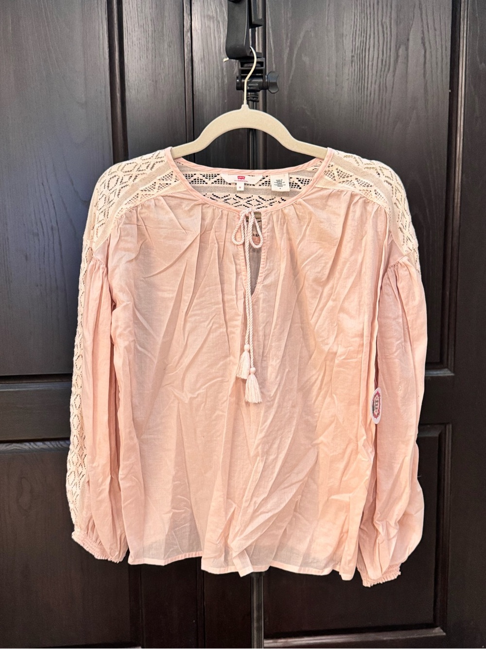 Levi's Pale Pink Crochet-Trim Peasant Blouse